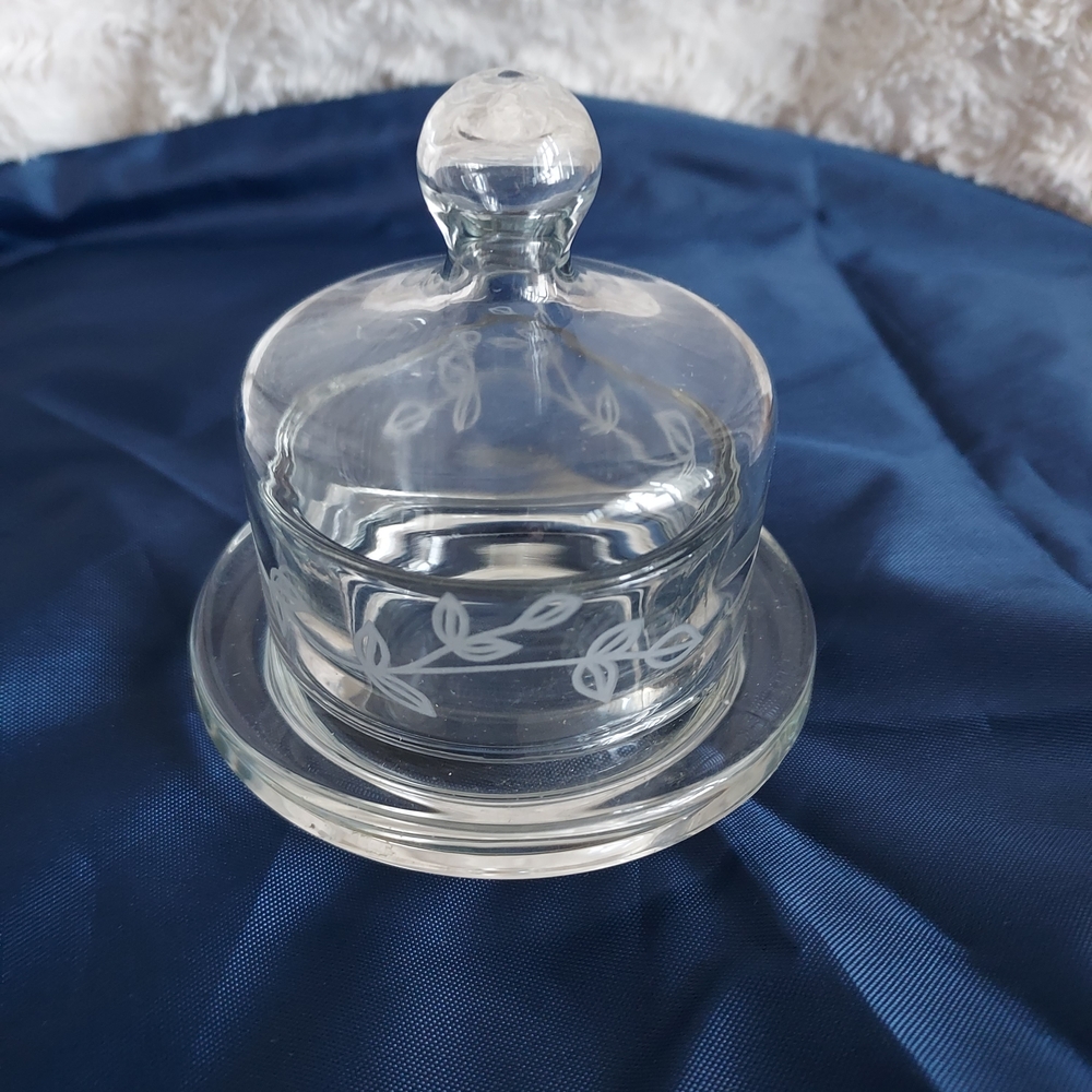 Princess House Crystal Heritage Clear Lidded Mini Butter Bell Jar Leaf Pattern